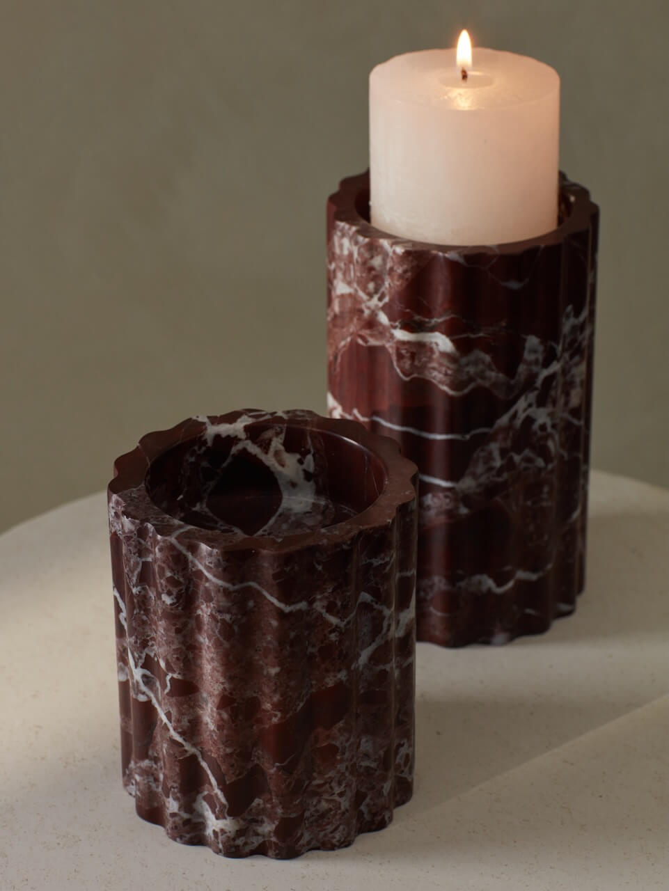 Ribbed Marble Candle Holder