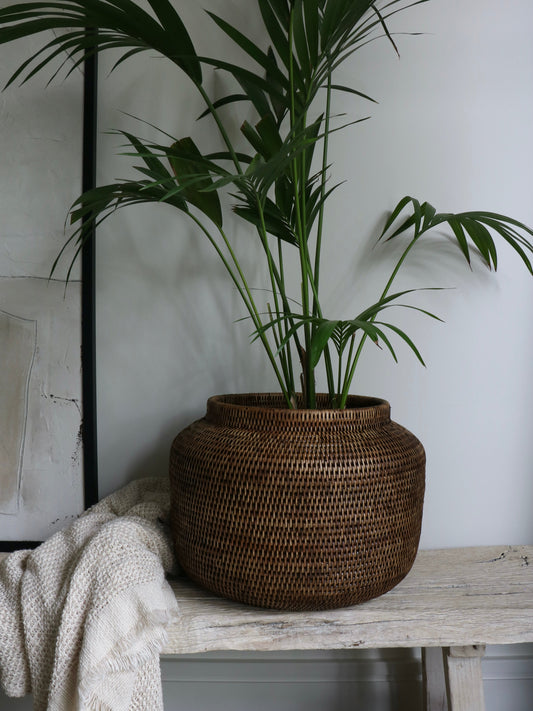 Antique Brown Rattan Planter